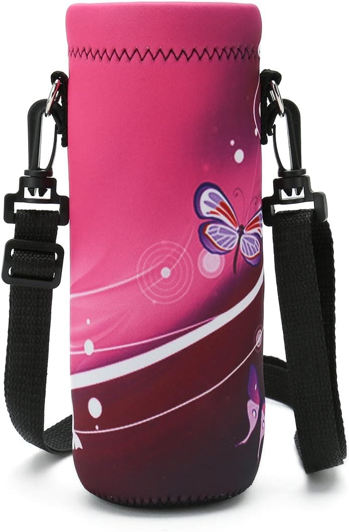 icolor Water Bottle Carrier Holder Neoprene Insulated Wide Mouth Water Bottle Bag Cover w/Adjustable Shoulder Strap for Stainless Steel/Glass/Plastic Bottles