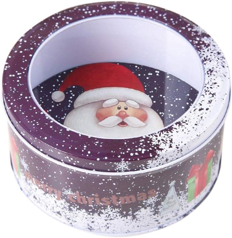 Coherny Christmas Themed Metal Round Tin Case Containers with Clear Window Lids Holiday Decorative Storage Candy Box Gift Box
