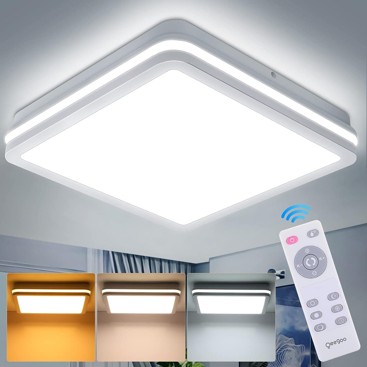 LED Ceiling Light with Remote Control Oeegoo Dimmable 10 Inch Flush Mount Color Adjustable 24W Modern Waterproof Side Glow Light Fixture No Flickers for Kids Room Bedroom Bathroom Kitchen