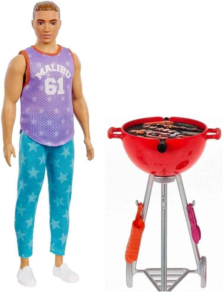 Mattel Ken Barbie Doll Bundle - Includes one Each Ken Fashionista Doll & one Each Barbeque Grill playset