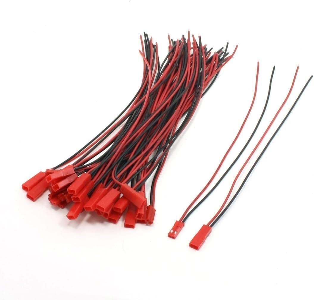 YXQ 20Pairs JST 2 Pin Male Female Connector 22AWG Red and Black 200mm Wire for RC Plane Battery