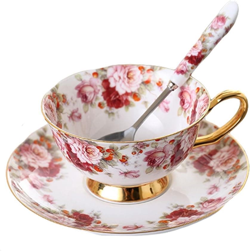 King Ma British Bone China Teacup Spoon and Saucer Boxed Set