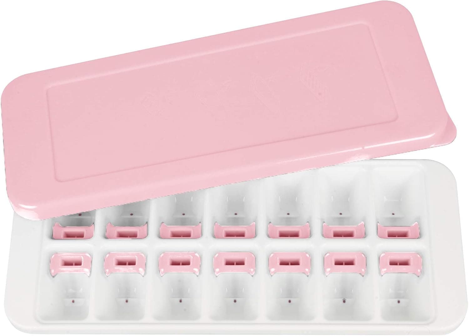 Ice Cube Trays with Spill-Resistant Removable Lid,EXEGO Easy-Release 14-Ice Cube Molds with Lid Stackable Ice Trays for Cocktails, Whiskey,Freezer,Chilled Drinks,BPA Free & Dishwasher Safe(Pink)