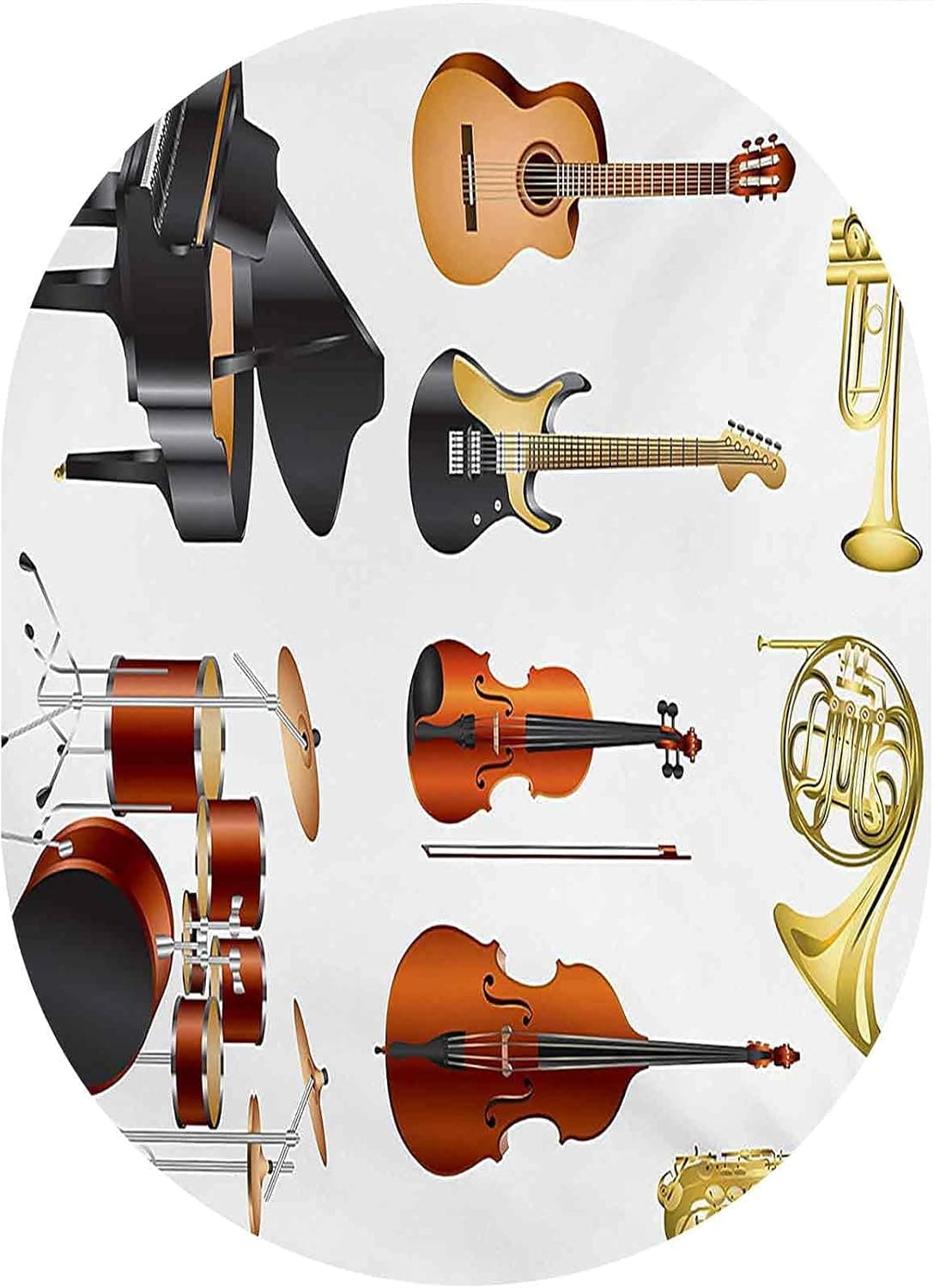 Music Area Rugs Carpets,Collection of Musical Instruments Symphony Orchestra Concert Composition Theme Print Area Rugs Carpets,4'x 6'Oval,for Living Rooms,Large Dining Rooms,Open Floorplans