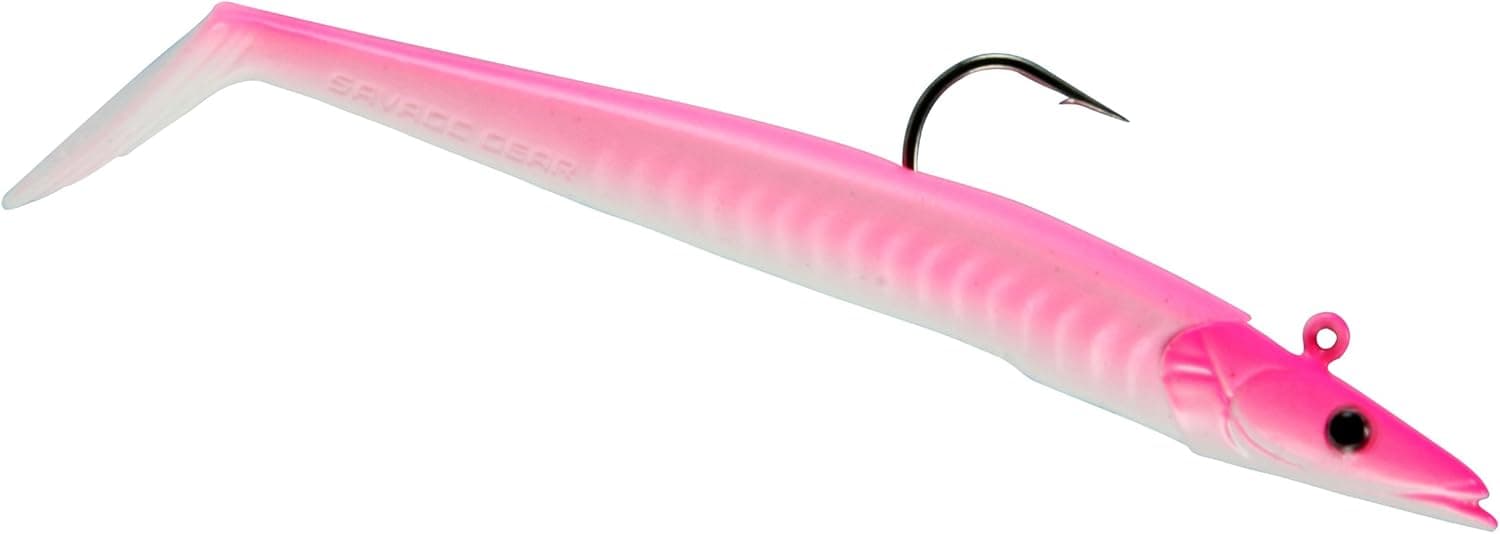 Okuma Fishing Tackle Savage Gear Sand Eel Sinking Lure, Pink White, 8-Inch - 5 1/3-Ounce