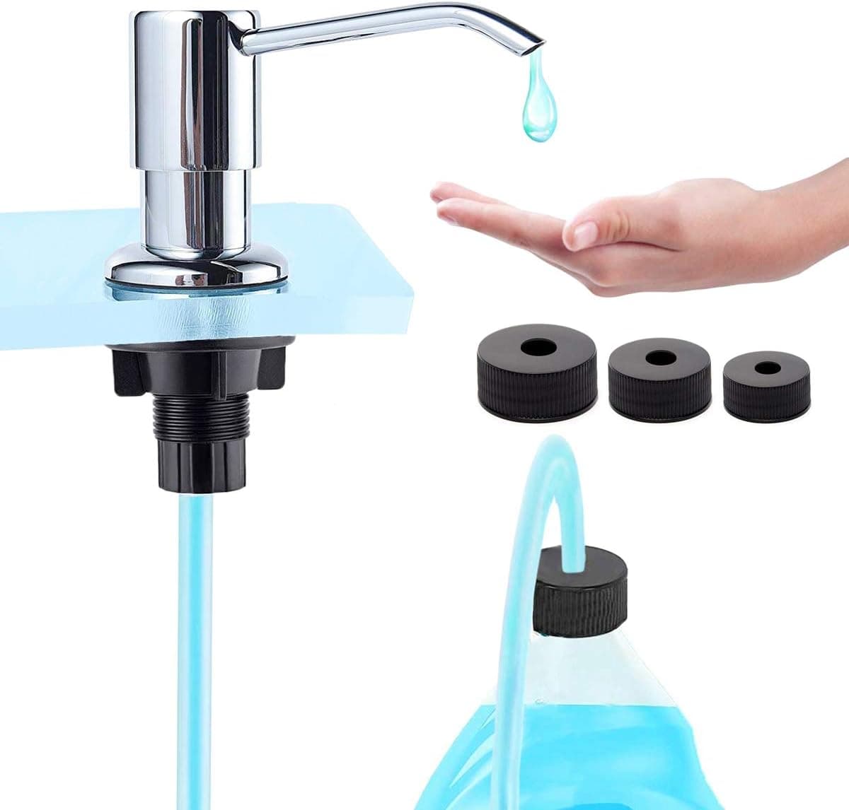 Soap Dispenser for Kitchen Sink, Chrome Countertop Water Pump with Extension Tube Kit Design for Kitchen Bathroom CounterTop
