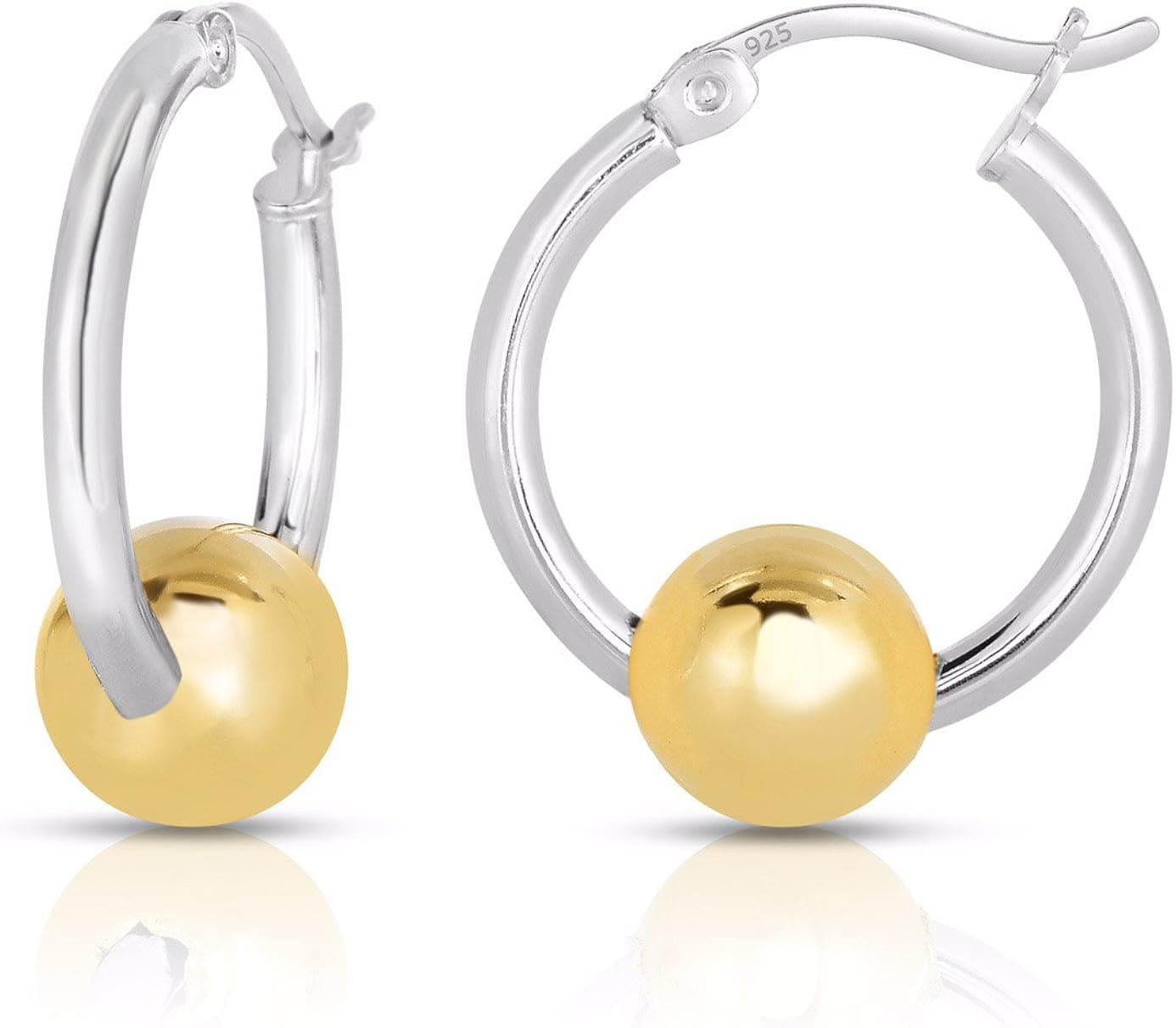 Small Ocean Side Sterling Silver Earrings Platinum Plated with 14k solid Gold Ball - 2 Sizes