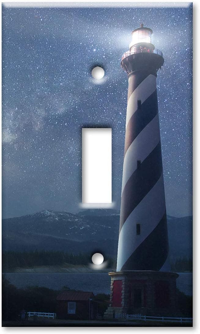 Art Plates Brand Single Gang Toggle Switch - Wall Plate - Night sky Behind a Lighthouse