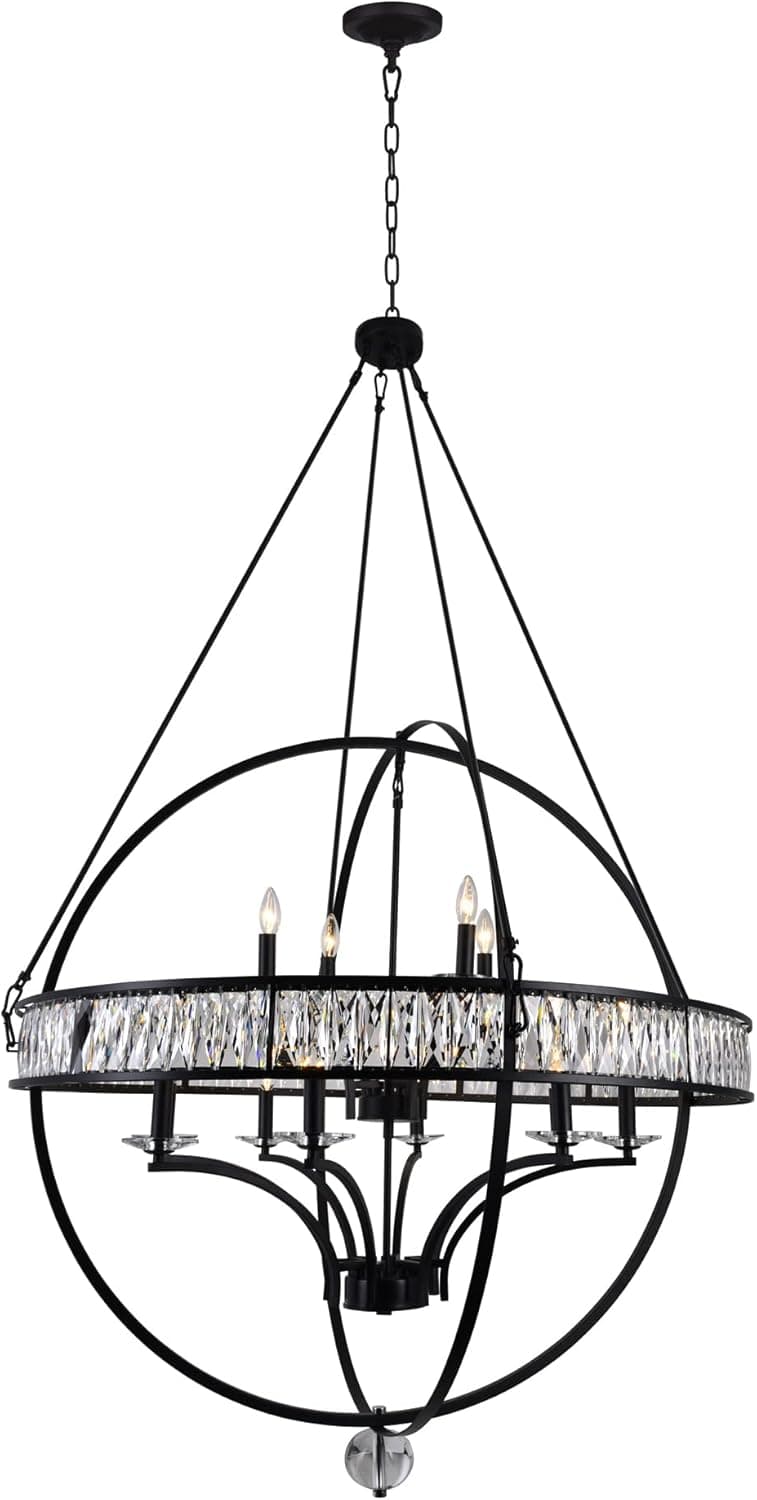 CWI Lighting Arkansas 42" 12-Light Traditional Metal Chandelier in Black