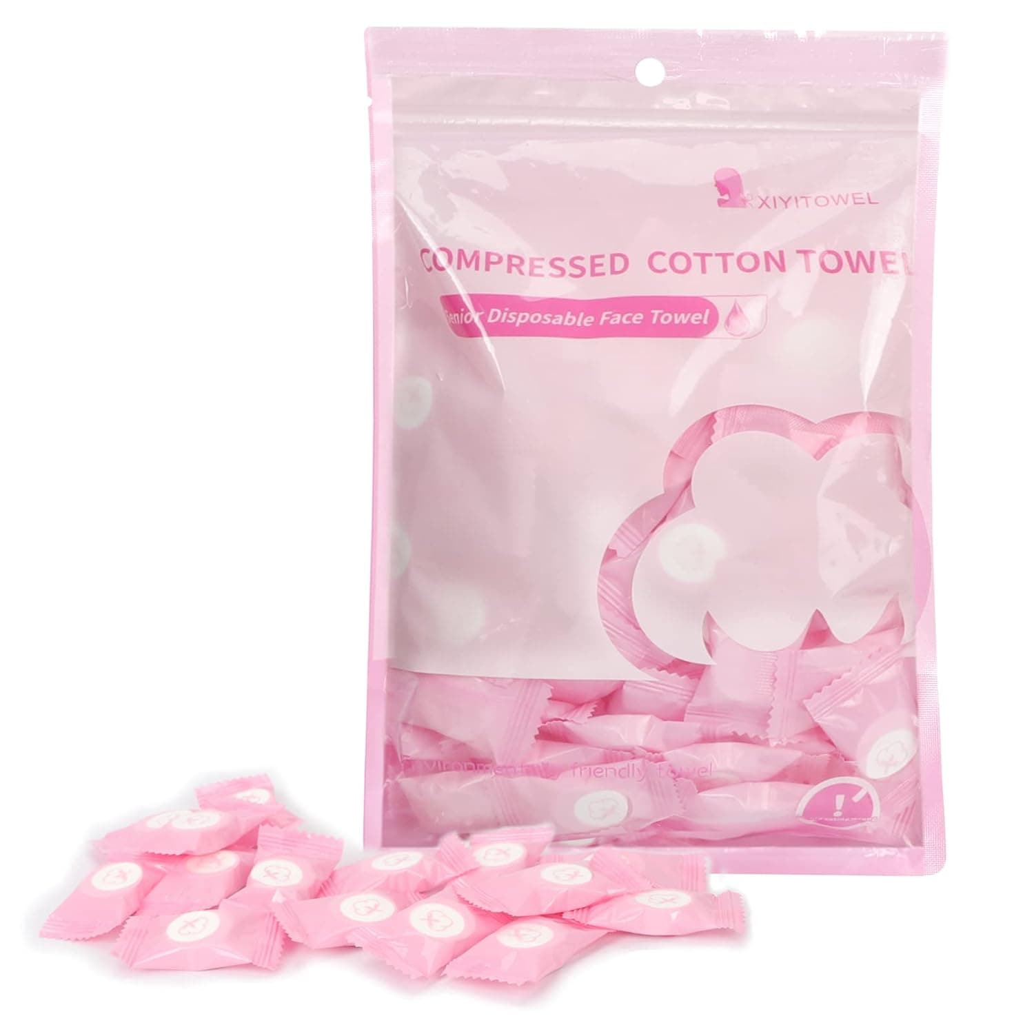 Towel 100 PC PK Homelove Disposable Portable Compressed Face Towel Mini Magic Coin Paper Towel for Travel, , Camping, Hiking, Sport, Beauty Salon, Home-Pink