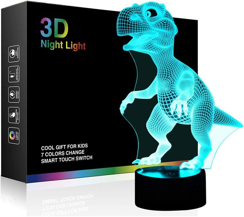Tiscen 3D Illusion Night Light, LED Table Desk Lamps Dinosaur Nightlights, 7 Colors USB Charge Lighting Bedroom Home Decoration for Kids Christmas Halloween Gift Birthday GiftBirthday Gift