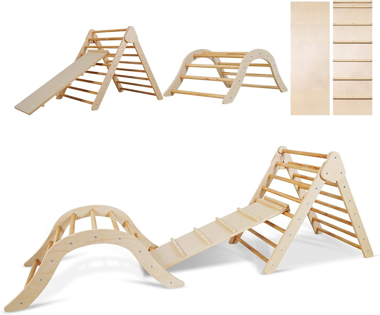 4 in 1 Foldable Triangle Ladder,pikler Triangle Climber with ramp,Indoor Montessori Climbing Toys,Climbing Toys for Toddlers 1-3,Pikler Gym Set with Climbing Triangle/Arch/Ramp (Wood)