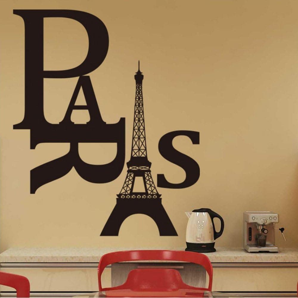 Eiffel Tower Paris Wall Murals Removable Wall Sticker Vinyl Peels ,18” X 24”, Ideal for Decor Wall, Furniture, Mirror and Window ,Great for Home, Office, Baby, Kitchen ,Living Room, Hall ,Coffee Shop, Cafe Art Decoration