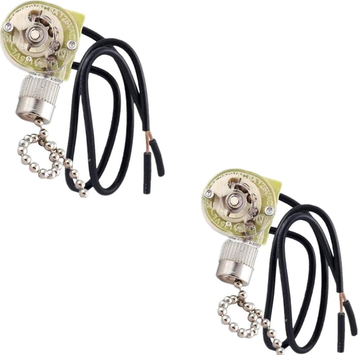 Ceiling Fan Light Switch Zing Ear Pull Chain Switch ZE-109 Fan Light Switch, On-Off Speed with Pull Chain Compatible with Ceiling Light Fans, Lamps and Wall Lights.(2pcs Nickel)
