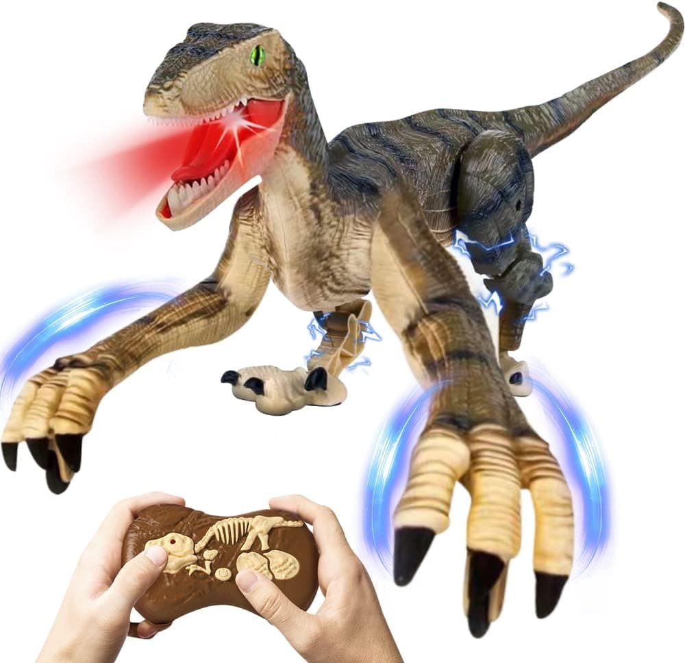 Lehoo Castle Remote Control Dinosaur Robot Toys for Kids 5-7, Electronic Walking Dinosaur Toy LED Light & Roaring Sound,Velociraptor Games Gift for Boys Girls Age 3 4 5 6 7 8-12