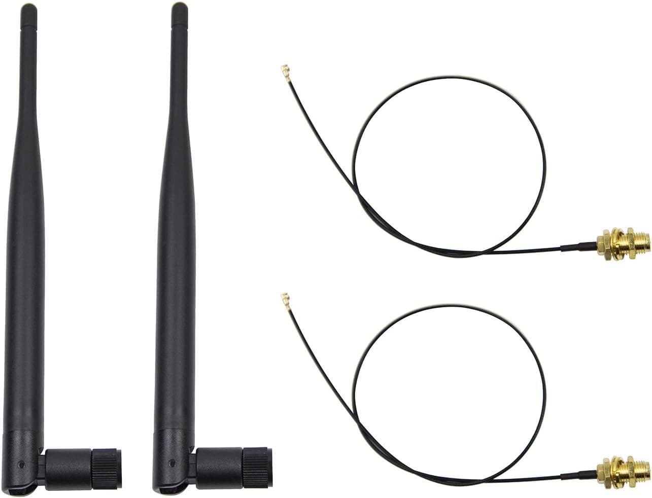 Highfine 2 x 6dBi 2.4GHz 5GHz Dual Band WiFi RP-SMA Antenna + 2 x 35cm U.fl/IPEX Cable for Wireless Routers Mini PCIe Cards Network Extension Bulkhead Pigtail PCI WiFi WAN Repeater