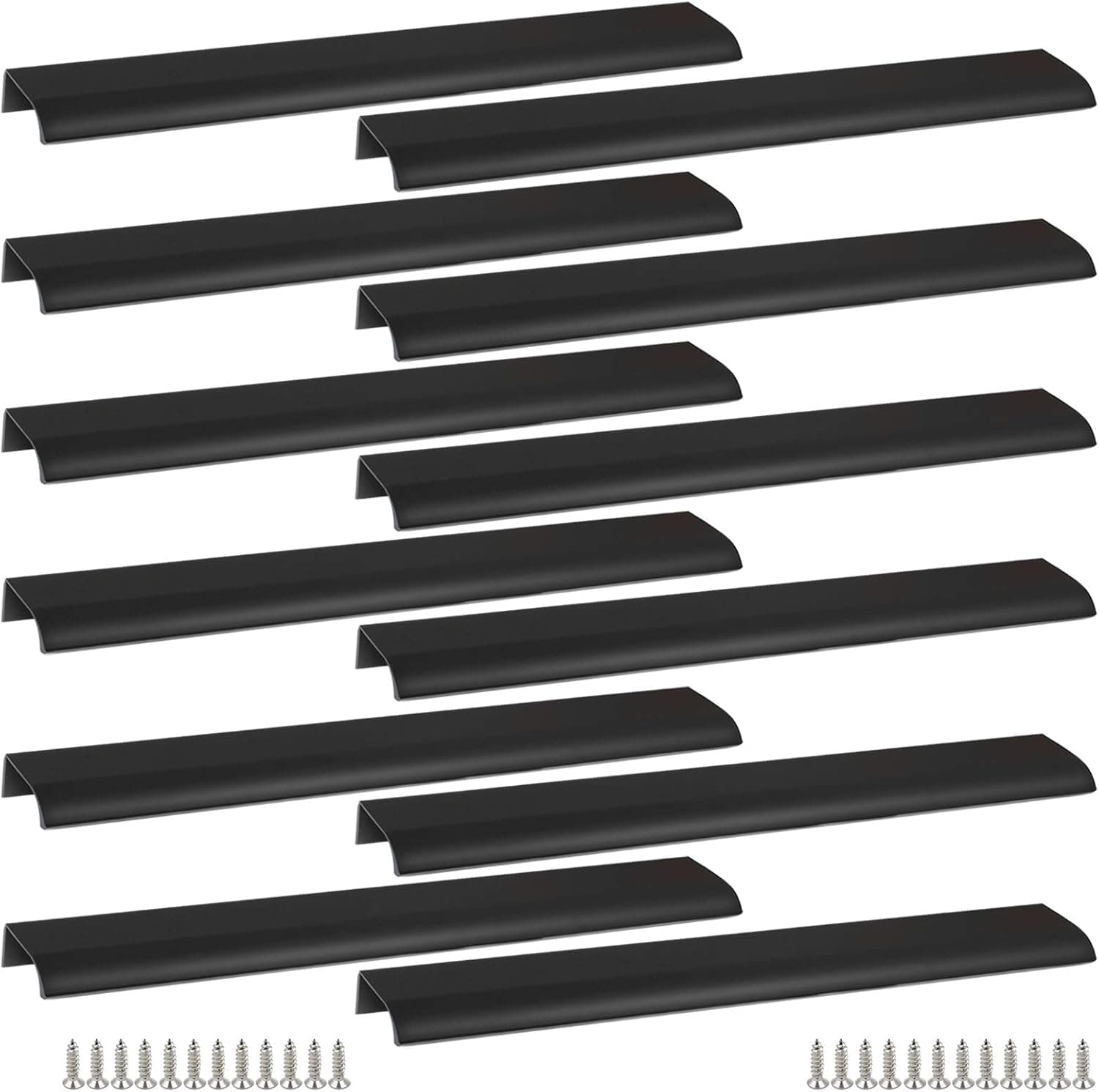 Qjaiune Black Back Mount Finger Edge Pull 300mm/11.8", Aluminum Hidden Handle Concealed Tab Pulls for Home Kitchen Living Room Door Drawer Cabinet (12Pcs)