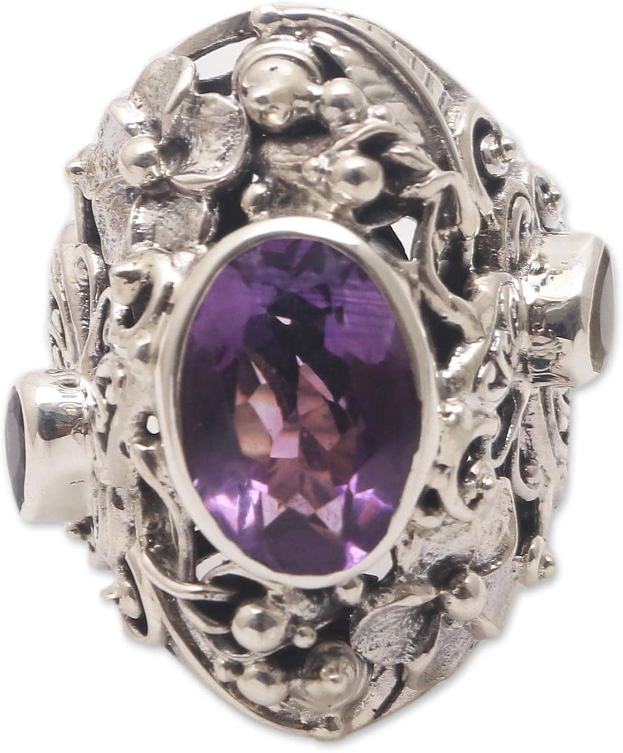 NOVICA Amethyst Multigem .925 Sterling Silver Cocktail Ring, Frangipani Butterfly'
