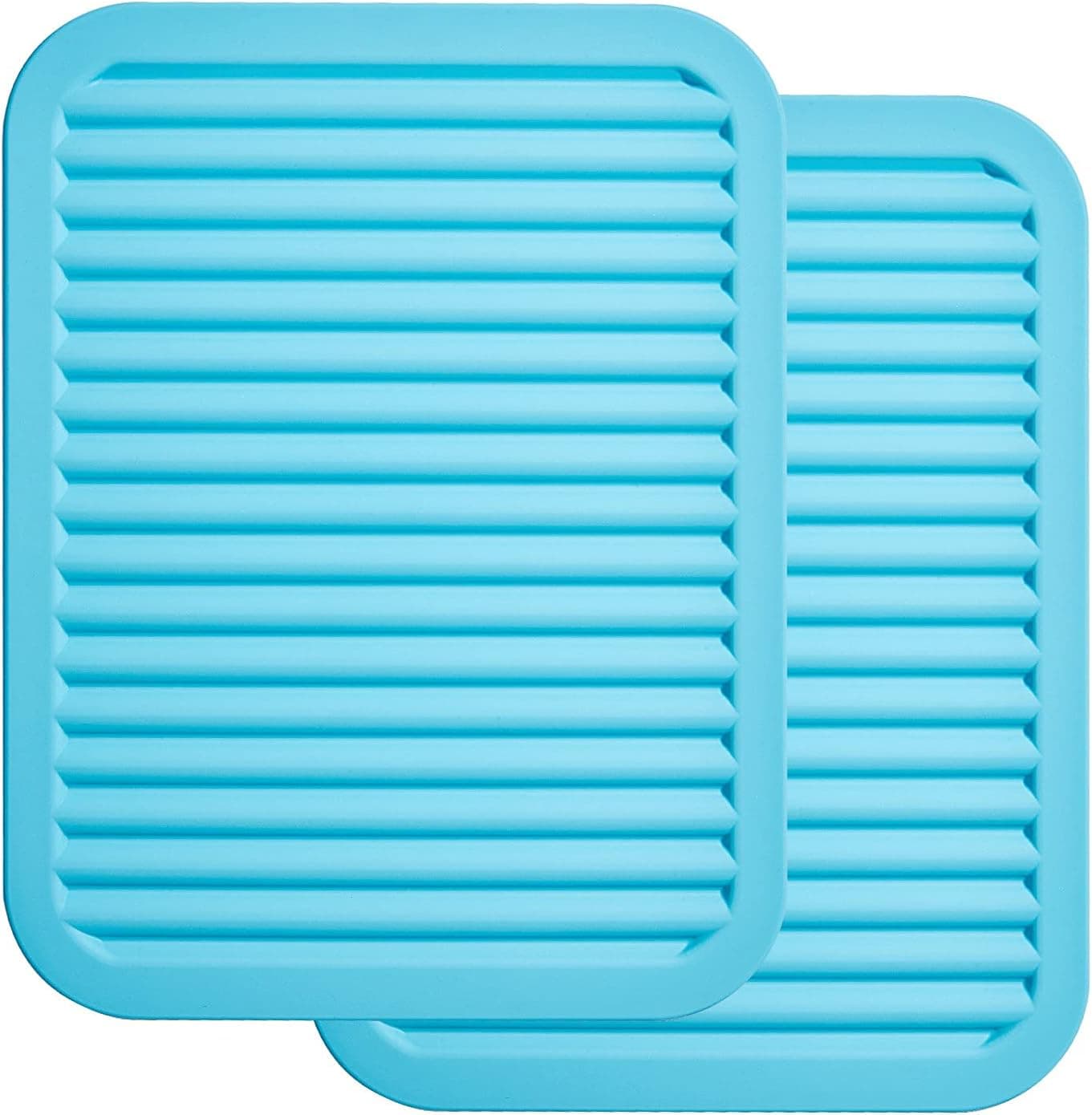 ME.FAN Silicone Trivets - 9" x 12" Silicone Potholder [2 Set ] Silicone Pot Holders - Spoon Rest - Kitchen Table Mat - Hot Pads - Large Coasters (Blue)
