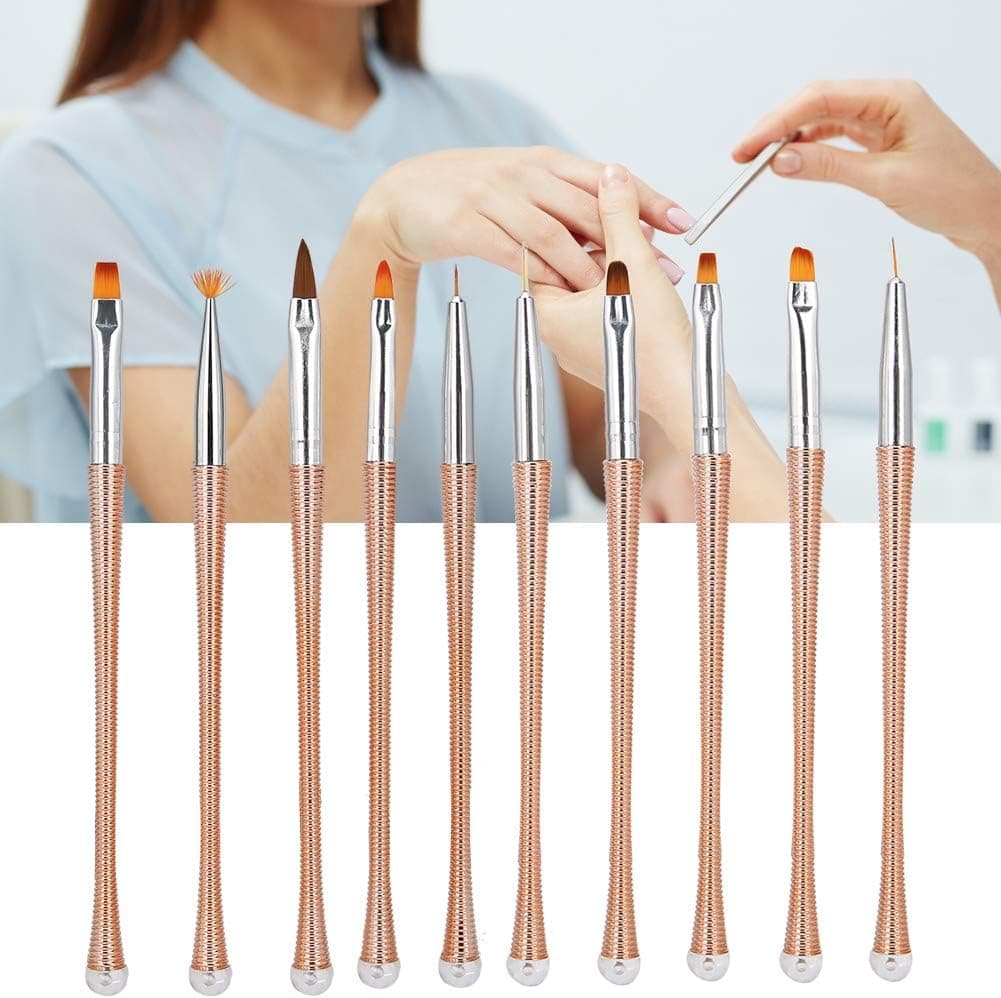 10pcs Spiral Handle Nail Art Brush, DIY Flower Pattern Nail Painting Drawing Brush Pen, Nail Art Design Tools, Rose Gold