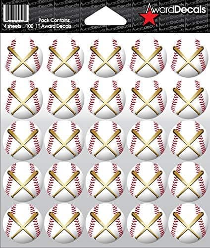 Award Decals Baseball Crossed Bats Sticker Set (100 Decals) 1" The Original Award Decals Premium 20mil Thick Helmet Decals Made in The USA Since 1976