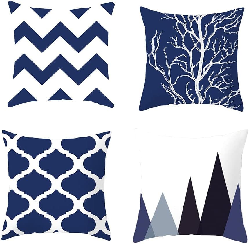 Set of 4 Pillow Covers, New Modern Simple Geometric Style Soft Solid Cushion Case for Sofa Bedroom Outdoor Decorative Throw Pillow Covers,20x20 inch Dark Blue