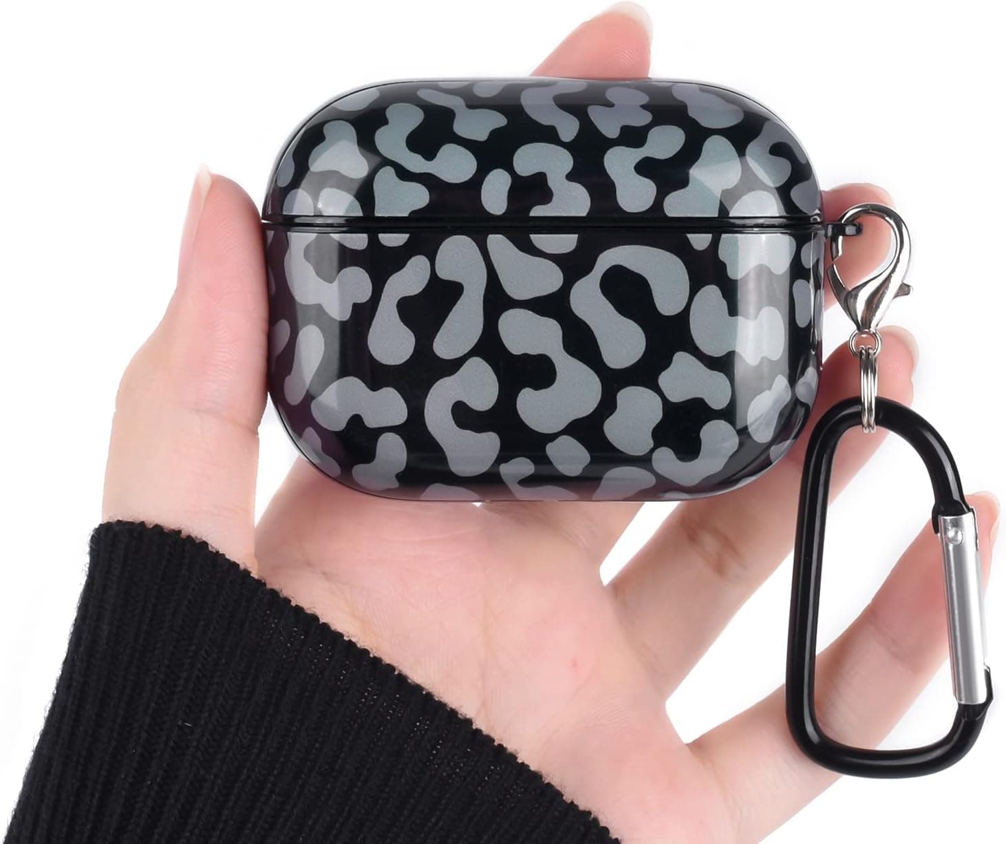 Newseego Case Compatible for Airpods Pro,Girls Women Cute Cheetah Print Airpods Case Soft Silicone Shockproof Airpods Case with Keychain Accessories Fashion Leopard Design Airpods Black Cove