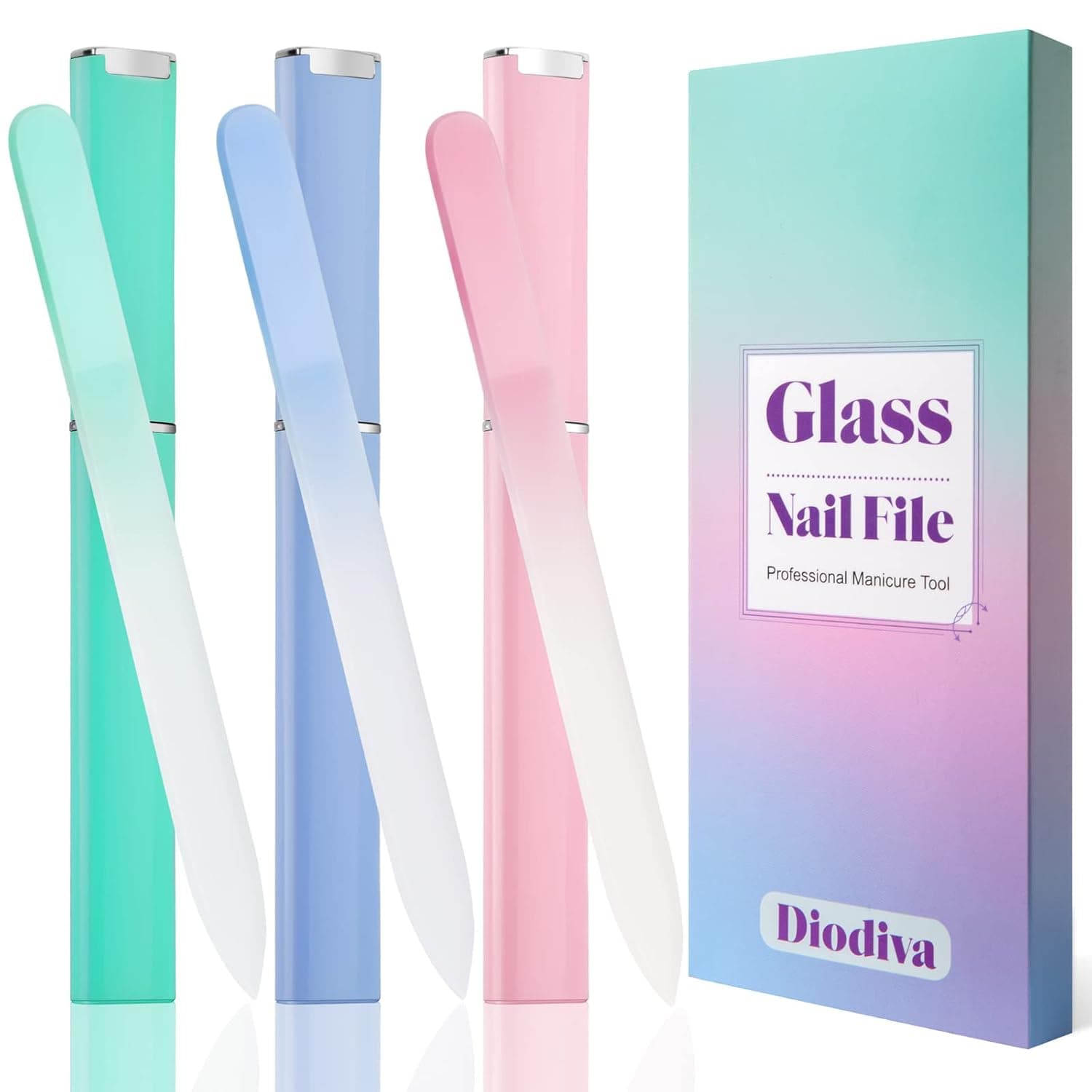 Glass Nail File 3 Pack,Nail File,Glass Nail File with Case,Fingernail Files for Natural Nail Double Sided Etched Glass Filer Professional Manicure Nail Tool Czech Glass,Unique Gifts for Women Girls