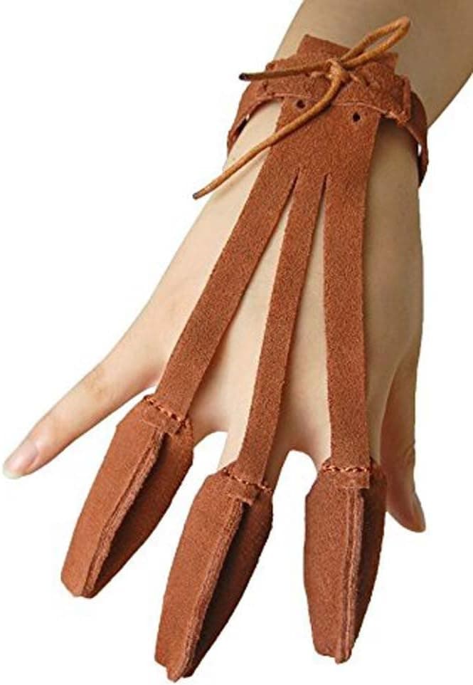 Angelbubbles Brown 3 Finger Design Archery Protect Glove Archery Shooting Glove Leather Archery Single Seam Glove Traditional Shooters Glove Medium