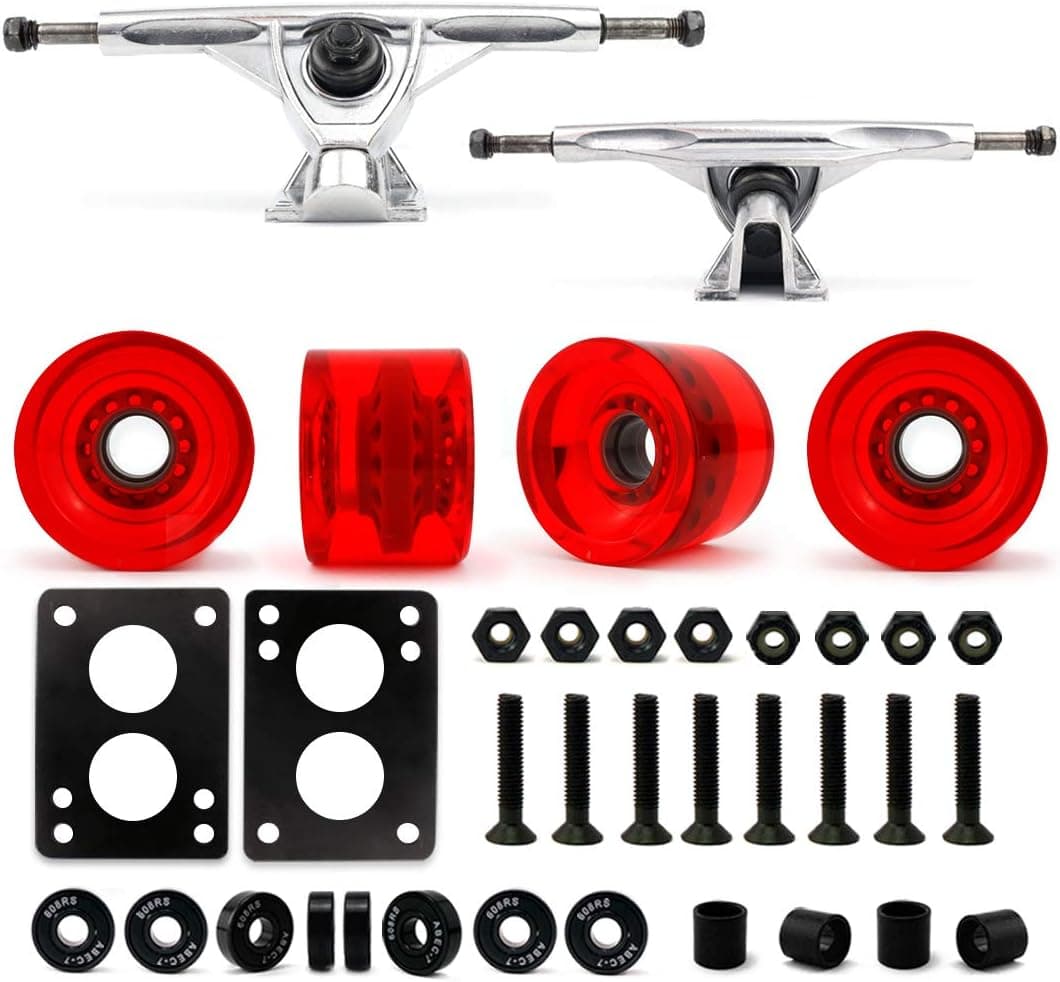 VJ Skateboard Longboard Truck and Wheel, 70mm Long Board Wheels w 7inch 180mm Skateboard Trucks Longboard Bearings Longboard Hardware