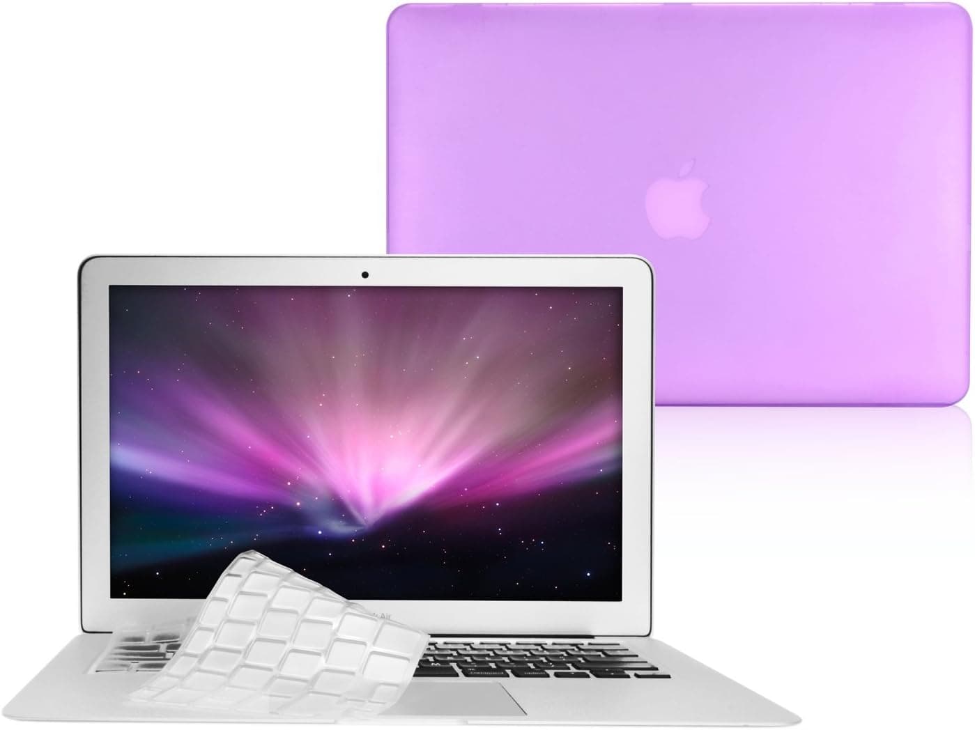 TOP CASE - 2 in 1 Signature Bundle Rubberized Hard Case and Transparent TPU Keyboard Cover Compatible MacBook Air 11" (A1370 and A1465) (Purple)