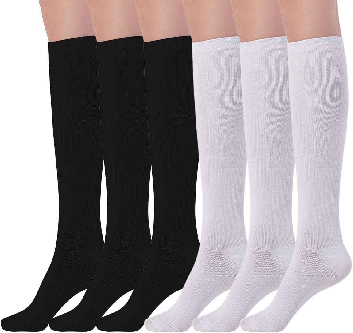 NOVAYARD 4/6 Pairs Knee High Graduated Compression Socks Women & Men (15-20mmHg), Best for Running, Nurses, Shin Splints, Flight Travel & Pregnancy, Reduce Pain and Swelling
