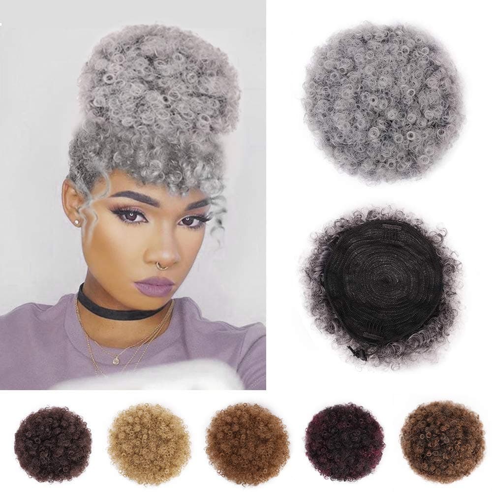 AISI BEAUTY Puff Afro Ponytail Kinky Curl Hair Piece Synthetic Hair with 2 Clips for Women (1B/0906)