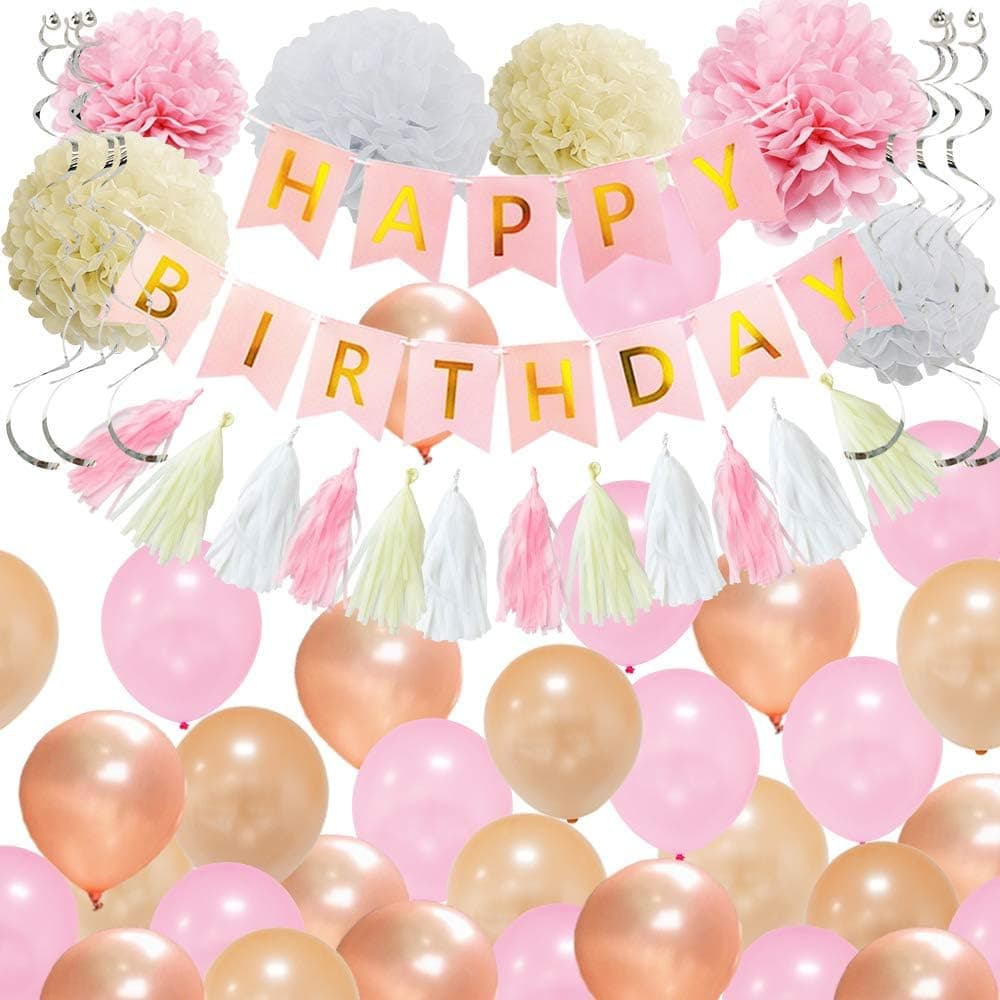 Birthday Decorations Balloons Happy Birthday Decorations Party Decorations Rose Gold Decorations Pink and Gold Birthday Party Decorations For Women Girls