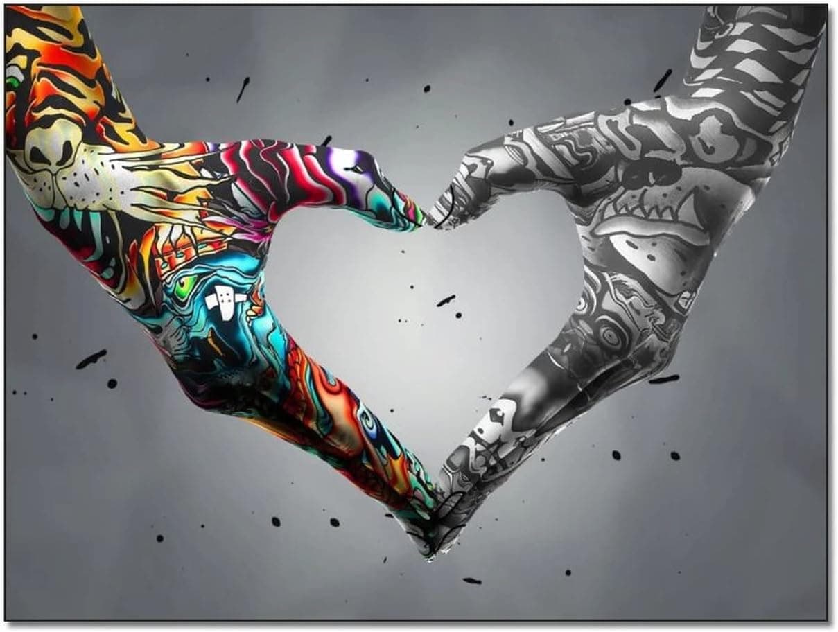 Art Poster Love Hand in Hand Graffiti Art Canvas Print Wall Painting Canvas Painting Posters and Prints Wall Art Pictures for Living Room Bedroom Decor 12x16inch(30x40cm) Frame-Style-1