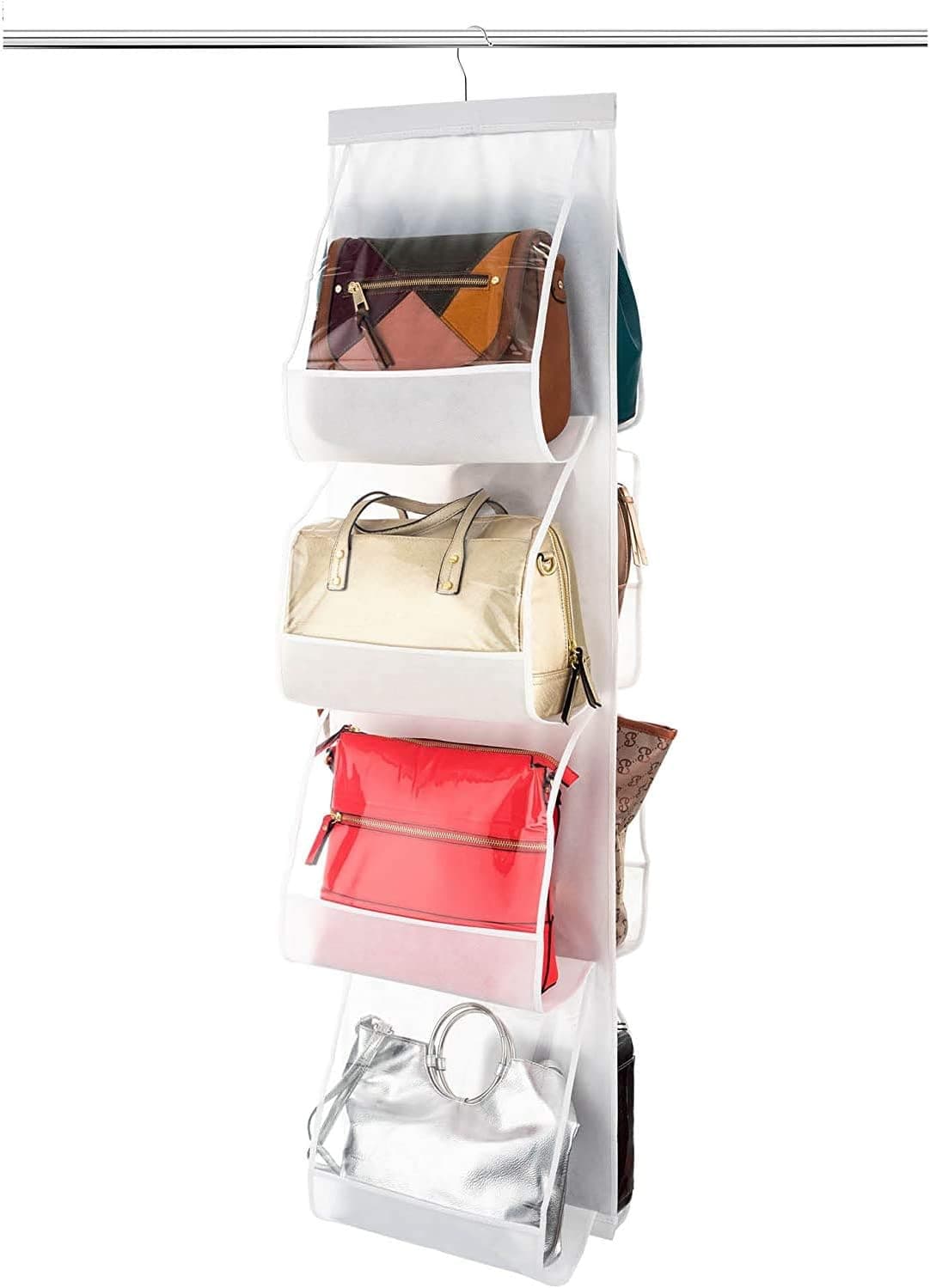 YUYI Hanging Portable Storage Bag, Dust-Proof Storage Bag, Storage Bag for Tote Bag Wallet, Etc. for Closet Wardrobe, 6 Easy-to-use Transparent Bags (White)