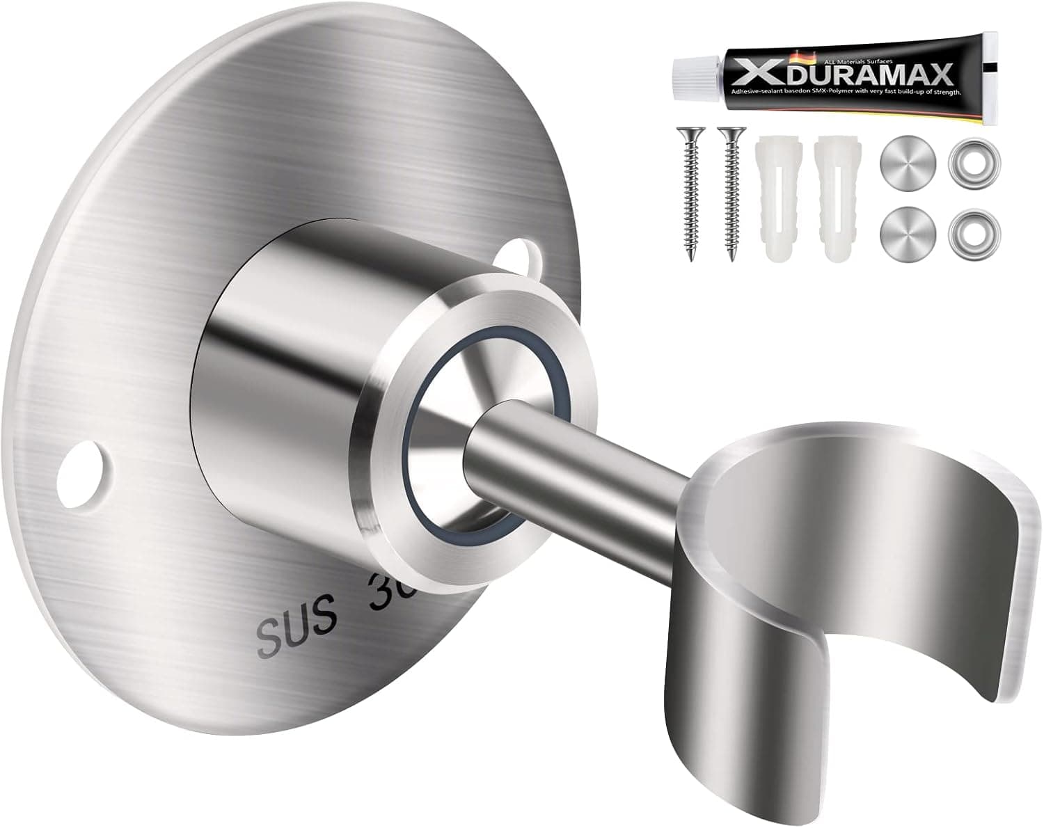 hancook Stainless Steel Shower Head Holder, 360° Adjustable Handheld Bathroom Shower Head Bracket, Metal Shower Spray Holder Wall Mount, Brushed Nickel (SUS304)