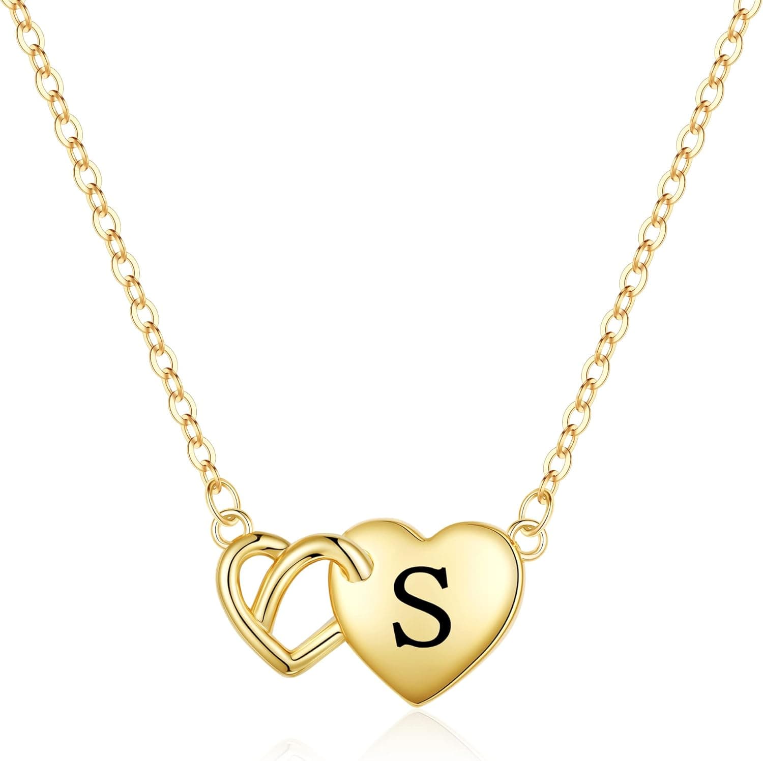 M MOOHAM Heart Initial Necklaces for Girls, 14K Solid Gold Over Heart Necklace Initial Necklaces for Girls Women Letter Necklace Gold Initial Jewelry for Teen Girls Gifts
