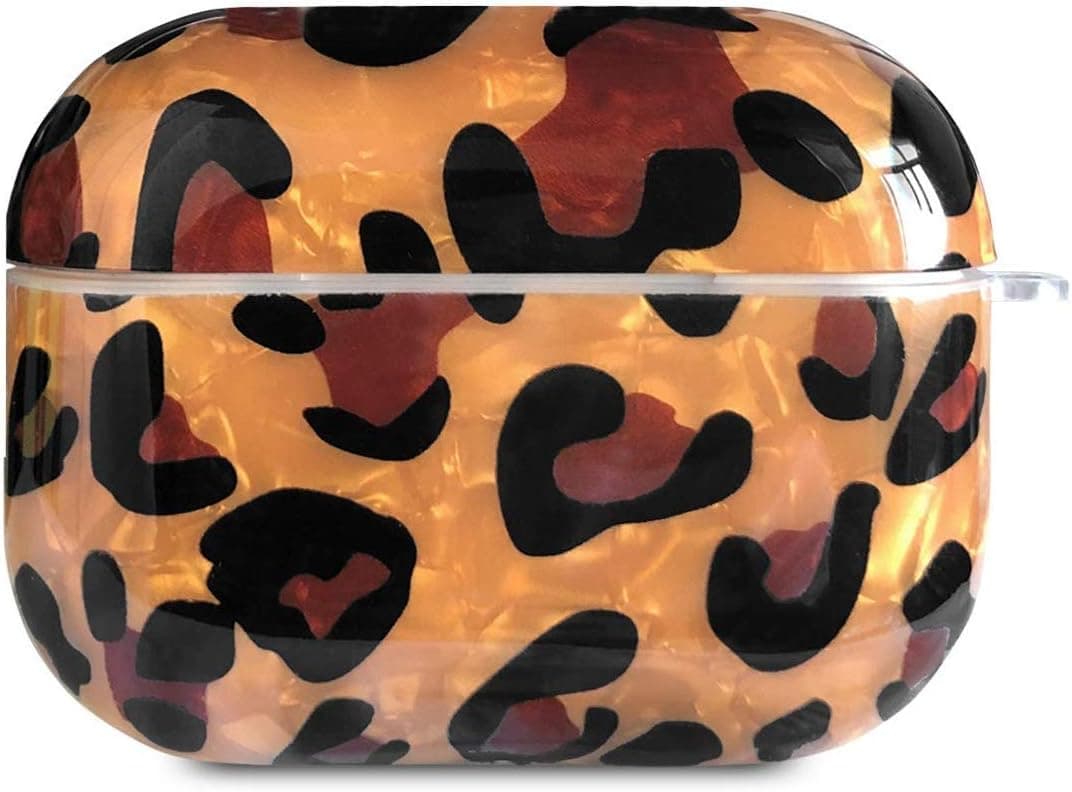AirPods Pro Case,J.west Luxury Sparkle Translucent Leopard Print Soft Silicone Shockproof Protective Cover Wireless Bluetooth Earphone Earbuds Carrying Accessories for AirPods 3 Pro 2019 Charging Case