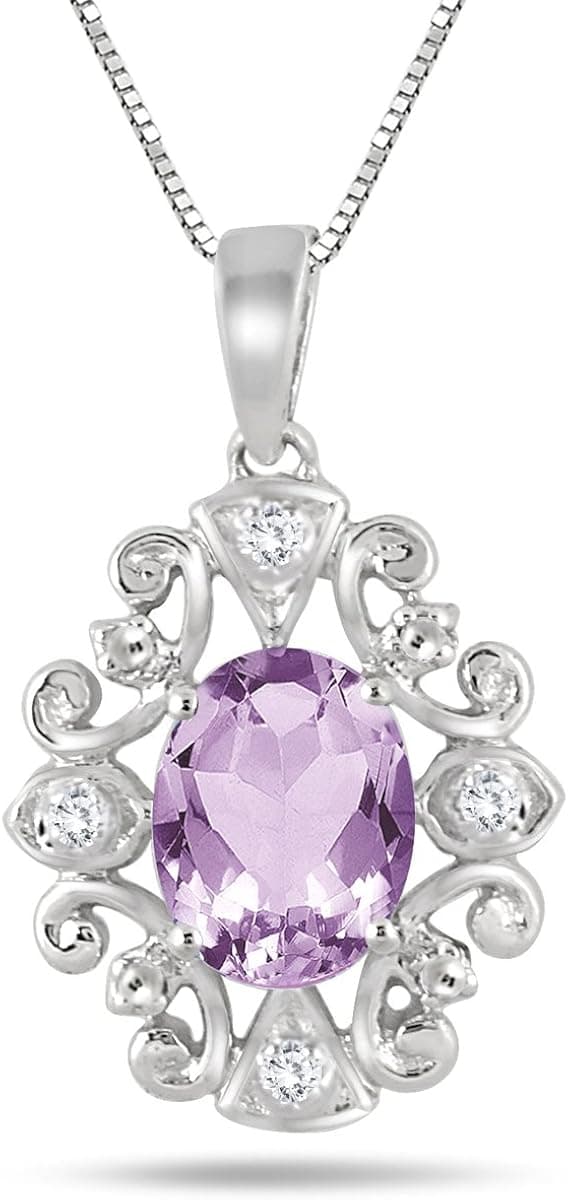 2.15 Carat Amethyst and Diamond Antique Pendant in .925 Sterling Silver