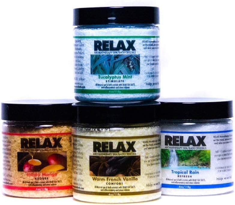 All Natural Epsom Salts (4 Pack Sample Bundle) Premium Bath Salts - Dead Sea Salts - Luxury Bath Salts Body Scrub from Relax Spa and Bath