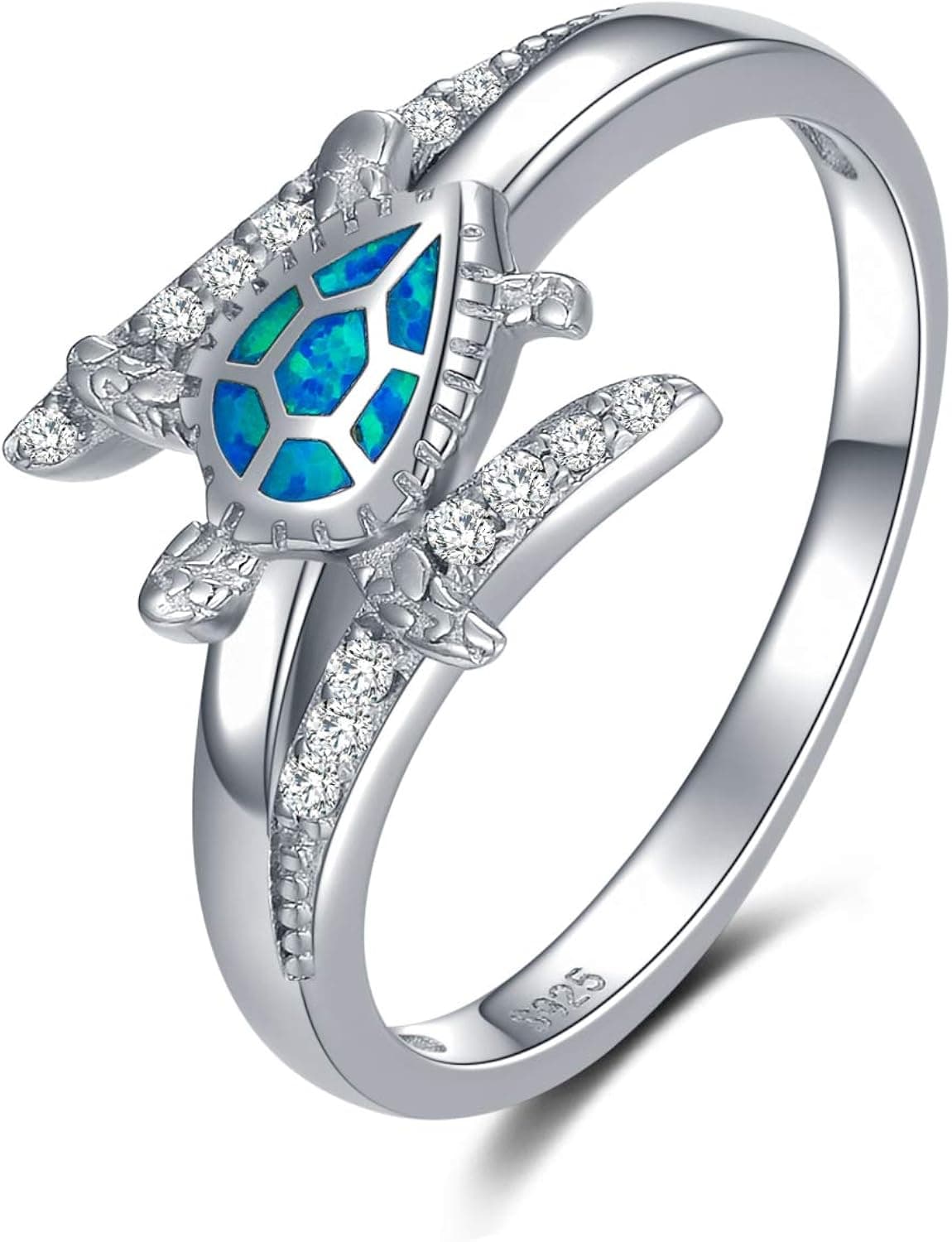 WINNICACA Sterling Silver Sea Turtle Rings with Created Opal Turtle Rings for Women Ocean Beach Theme Turtle Gifts for Turtle Lover