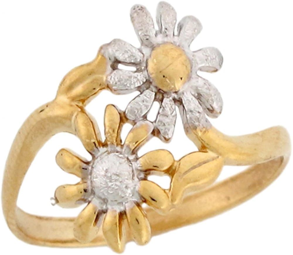 Jewelry Liquidation Two-Toned 14k Real Gold Flowers Daisies Ladies Ring