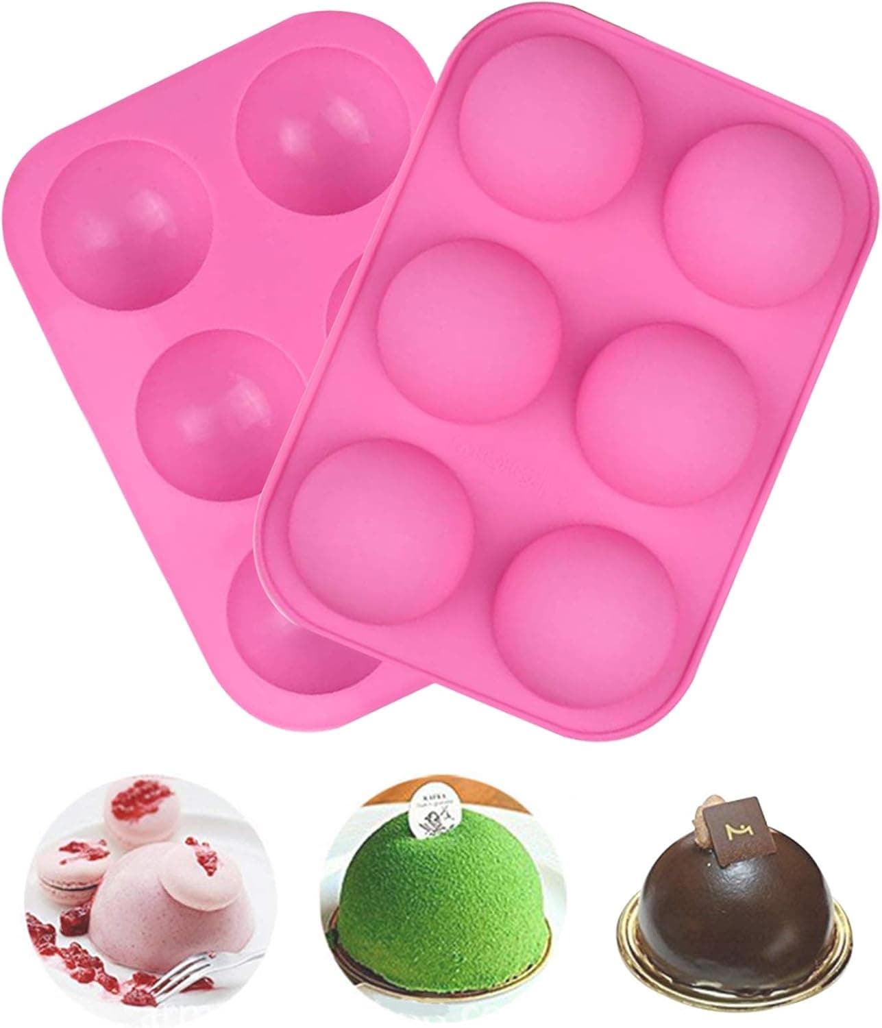 Round Silicone Molds for Baking, Large 6-Cavity Semi Sphere Chocolate Silicone Cake Mold for Hot Chocolate Bombs, Cocoa Bombs, Cake, Jelly, Dome Mousse, Oven and Dishwasher Safe