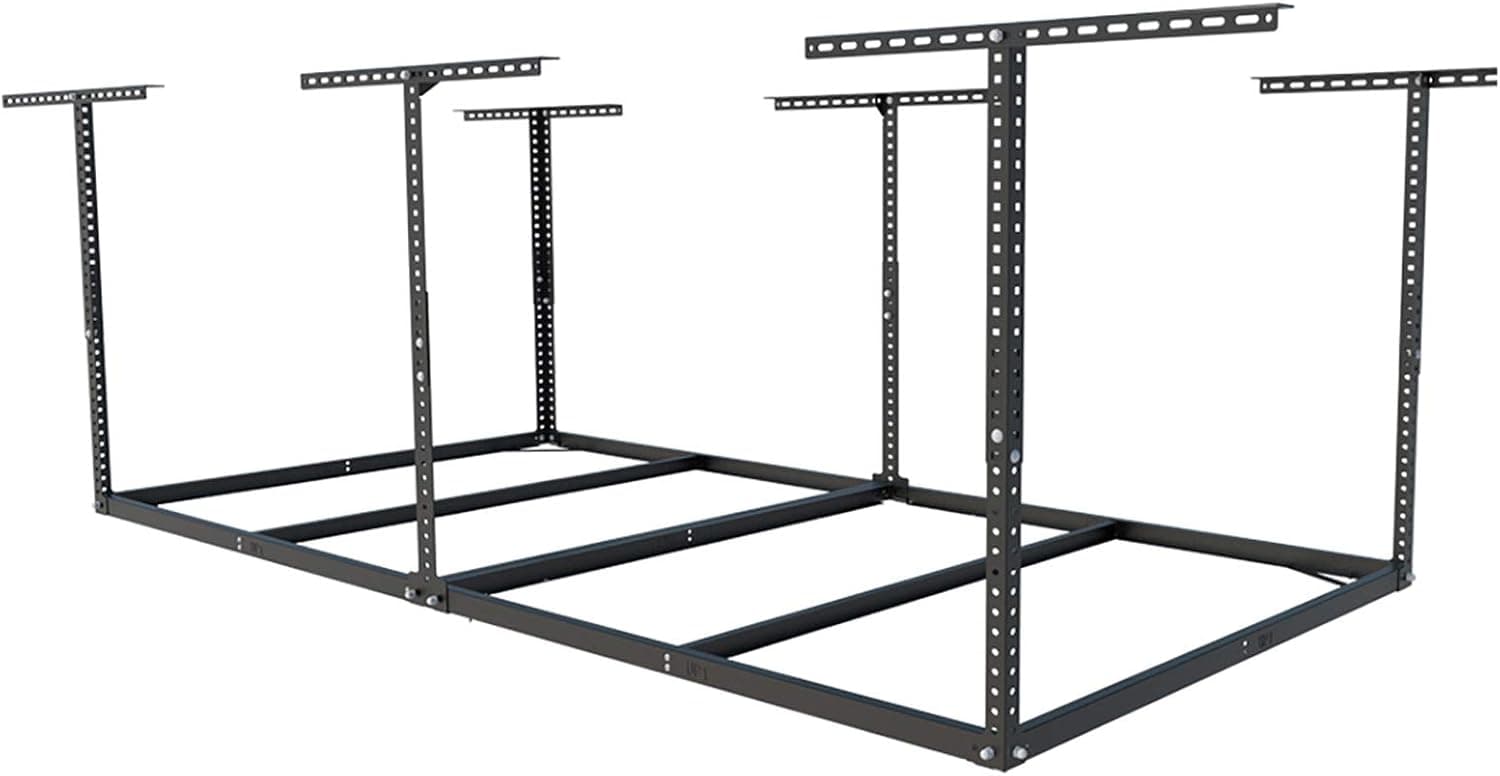 FLEXIMOUNTS 4x8 Overhead Garage Storage Rack without Decking,Garage Storage Organization Systerm,Heavy Duty Metal Garage Ceiling Storage Racks,600lbs Weight Capacity,Black
