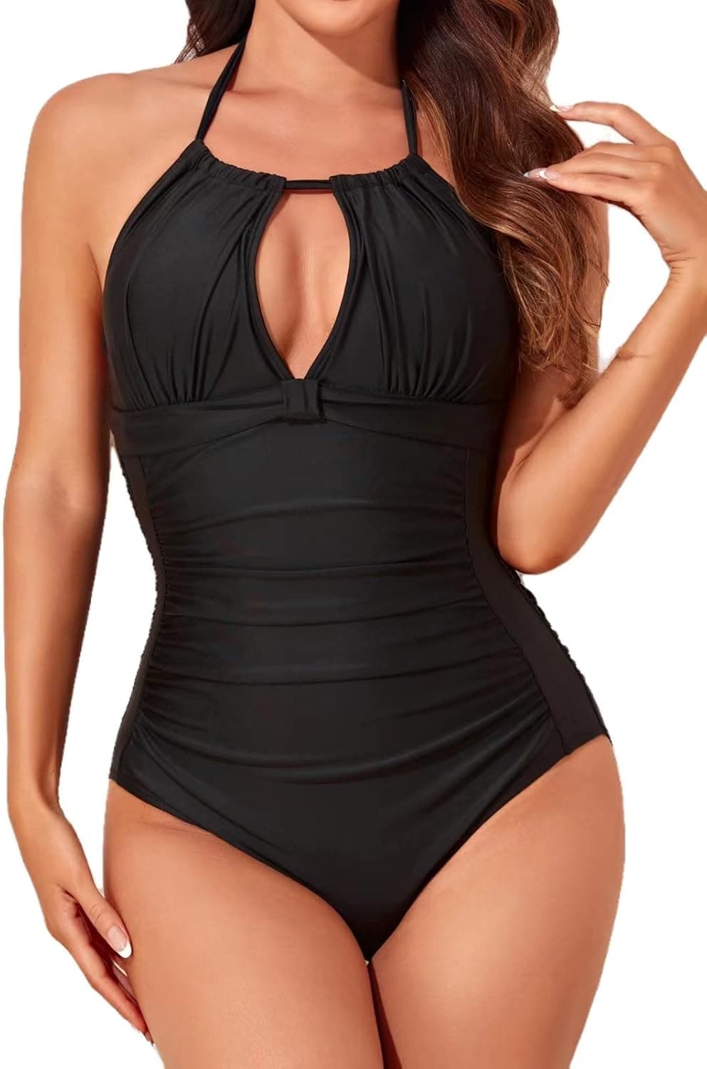 Smismivo Women's Tummy Control Swimwear Halter One Piece Retro Swimsuit Sexy Ruched Vintage Slimming Bathing Suit