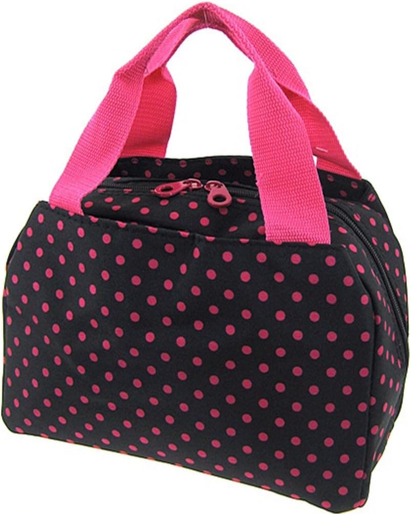Ever Moda Black Fuschia Small Dots Insulated Lunch Bag 10-inch
