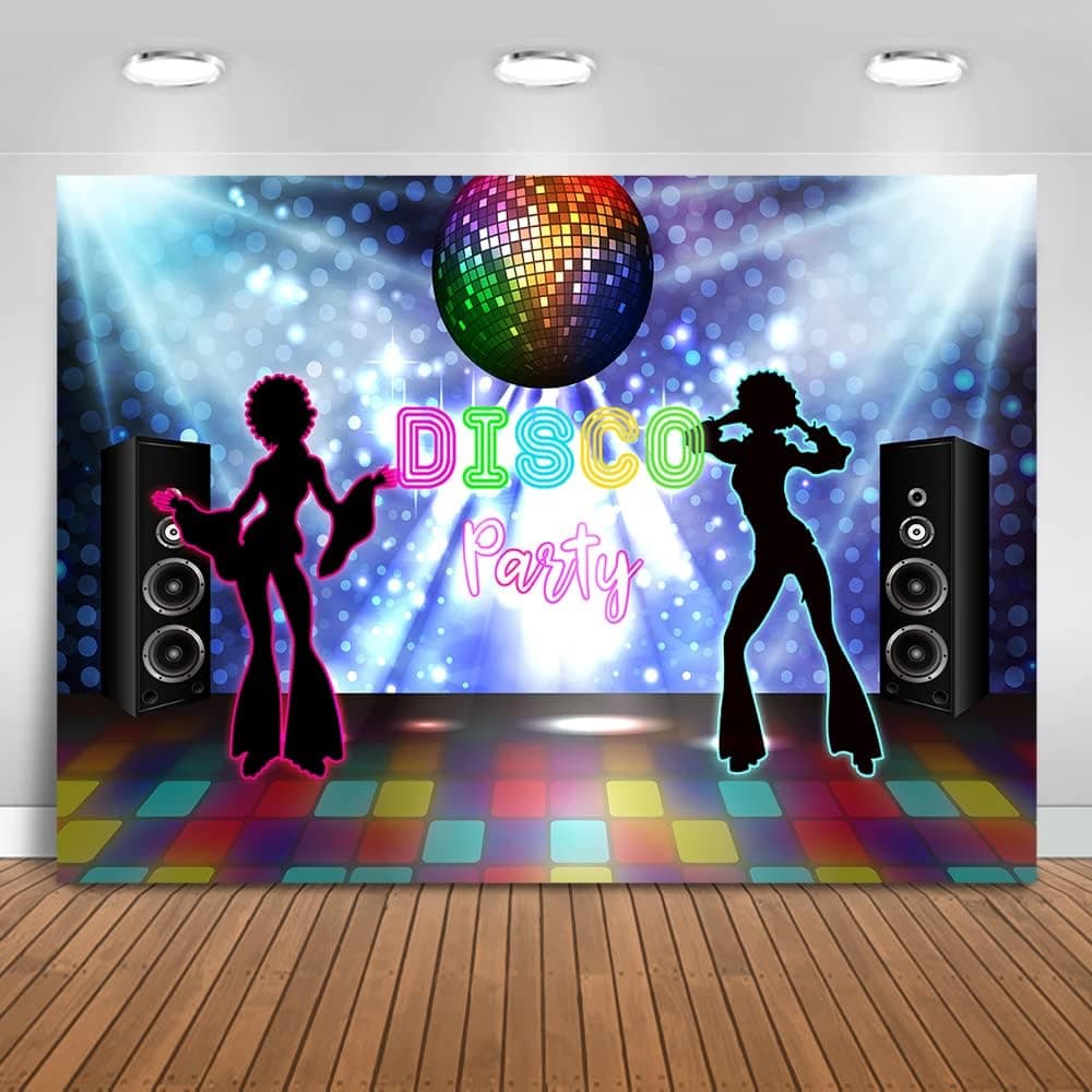 Mocsicka 80s 90s Disco Party Backdrop Dance Party Background 7X5ft Vinyl Shining Neon Night Disco Dance Birthday Party Decoration Photo Booth Background