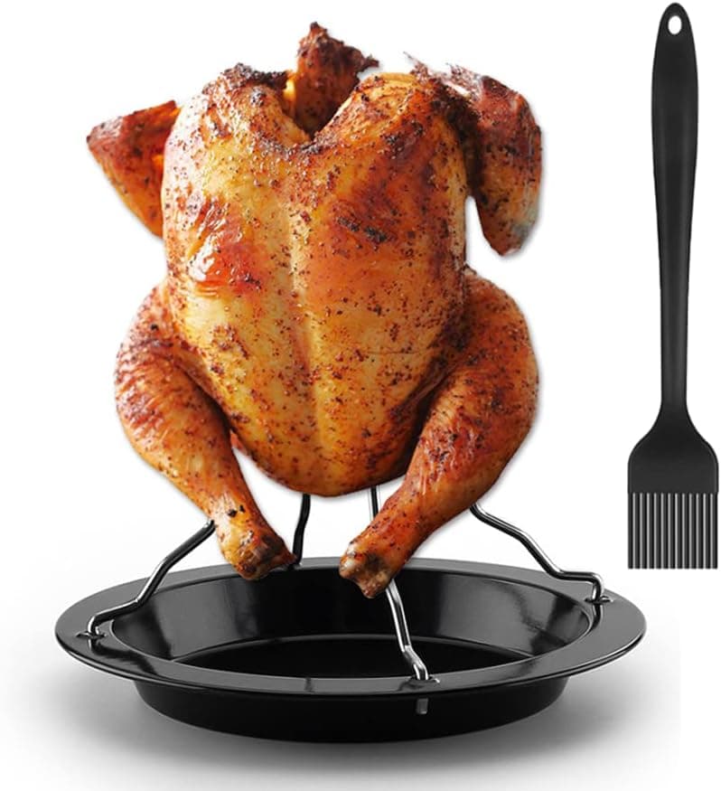 CALIDAKA Vertical Chicken Roaster Rack Beer Can Vertical Roaster Stainless Steel Chicken Rack Roasting Pan with Rack Stand Holder, Chicken Roasting Rack for Grill Oven BBQ