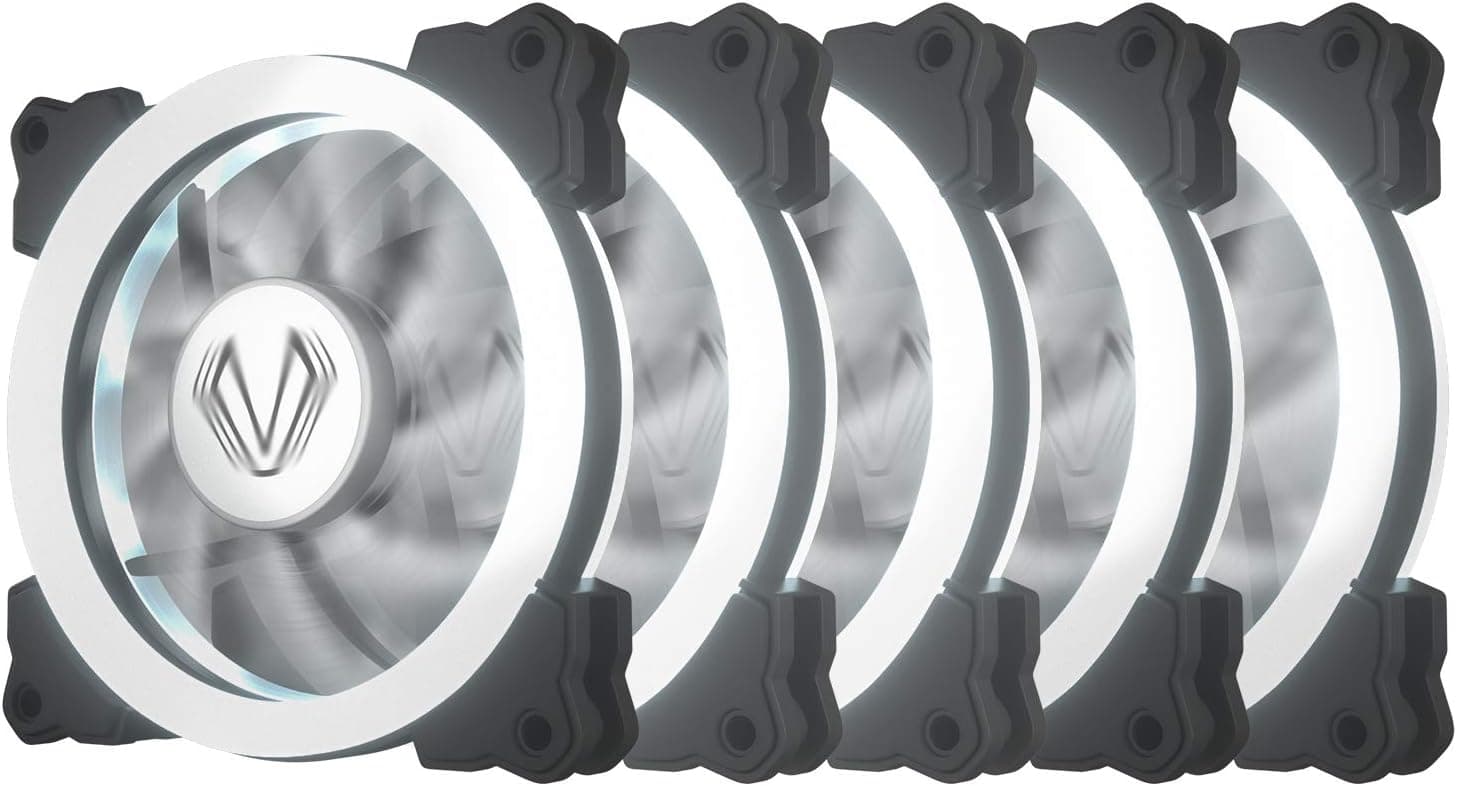 Pack of 3 Aigo Halo LED Ring Fan 120mm 12cm Sleeve Bearing 120mm LED Silent Fan for Computer Cases, CPU Coolers, and Radiators (120mm, 5 Pack White)